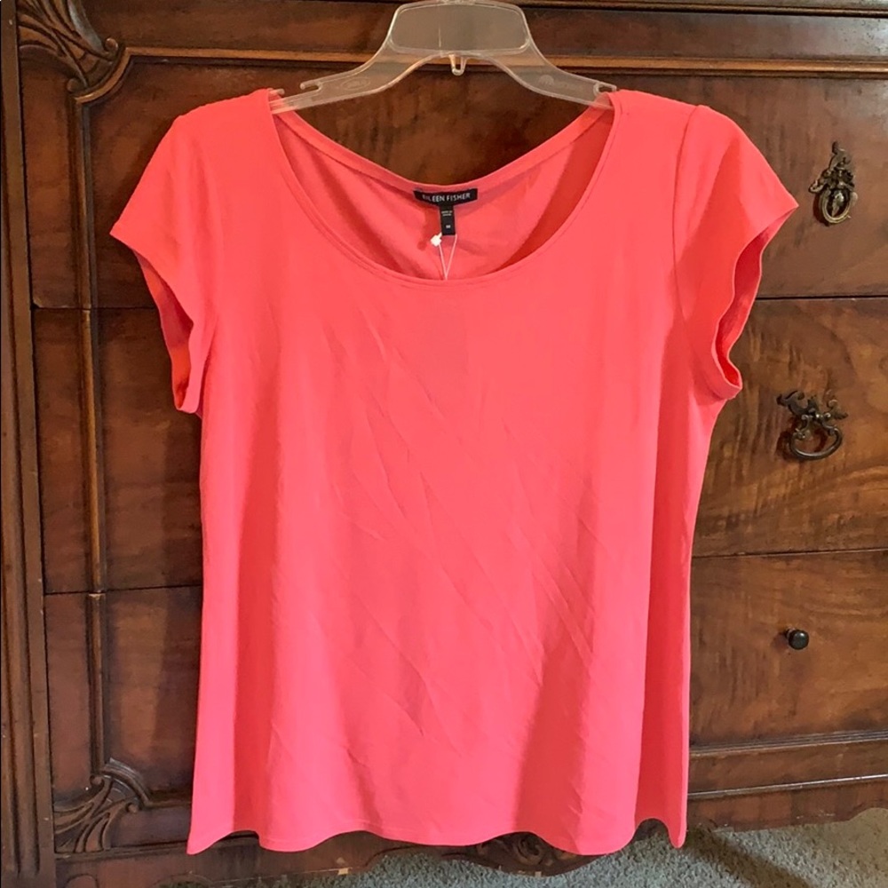 NWT Eileen Fisher Silk Peony Pink Cap Sleeve Tee M